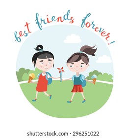 Vector illustrator of best friends and hand lettering quote 