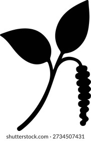 Vector Illustrator Black Alder Twig With Leaves And Seeds Silhouette