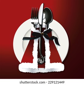 Vector illustrator of Christmas table setting. christmas coat concept 