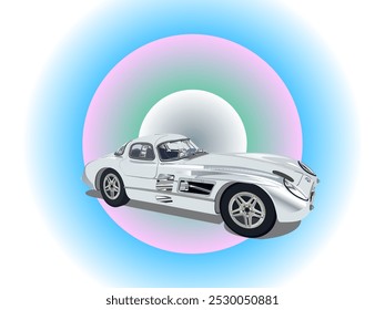 Ilustrador de Vector de un coche de lujo clásico con un brillo blanco