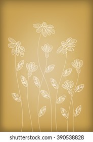 Vector illustrator, flowers doodles on old paper texture, vintage background.