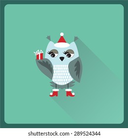 Vector illustrator: funny owl with a present