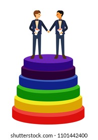 vector illustrator, gay wedding cake, the two groom standing on rainbow cake