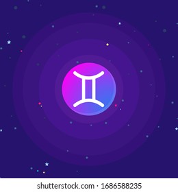 Vector illustrator Gemini symbol In the illustration, there are many small stars. The color scheme in the design is a galaxy tone.