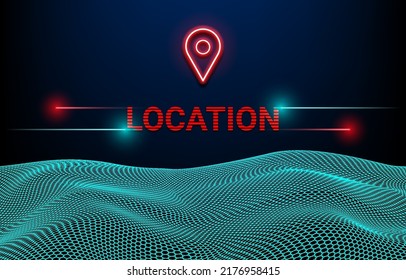 Vector and illustrator geometric circular wave with location text and icon ornamental with a light line and flare