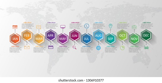 vector illustrator Infographic Timeline design with icons 12 Months Infographics for business concept.