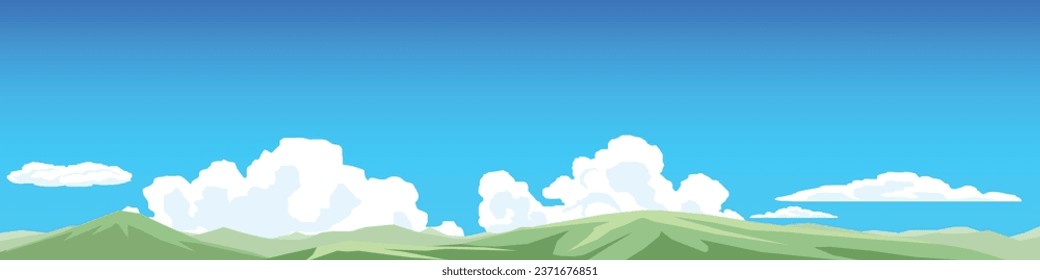 Vector or Illustrator landscape of nature blue sky and white clouds. under view with green mountain. for background.