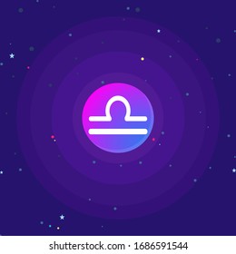 Ilustrador vector símbolo Libra En la ilustración, hay muchas estrellas pequeñas. La combinación de colores en el diseño es un tono galáctico.