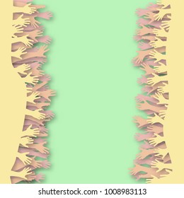 Vector illustrator of many hands, pastel color paper cut style
