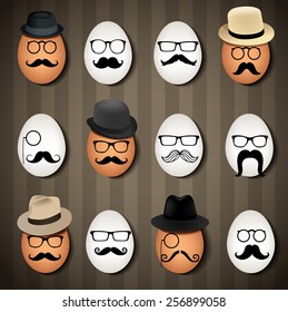 Vector illustrator many hipster eggs on brown background