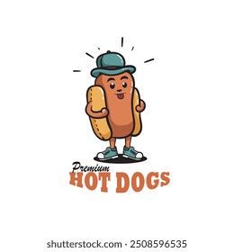 vector illustrator mascot hotdog cartoon character, isolated on white background
