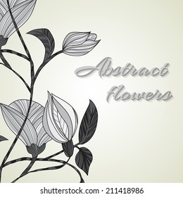 vector illustrator of Monochrome abstract flowers on a light background