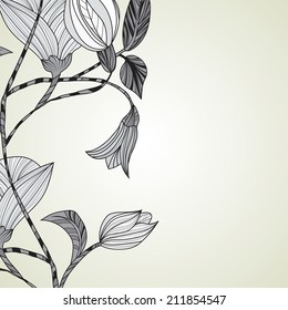 vector illustrator of Monochrome abstract flowers on a light background