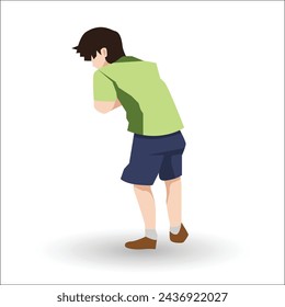 Vector or Illustrator of. Teenager stood with his arms crossed. With shadow on isolated white background.