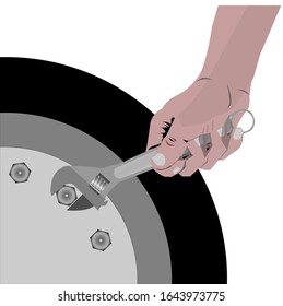 vector illustrator, open and install wheel bolts using a wrench