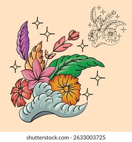 vector illustrator ornament design flowers leaves and clouds