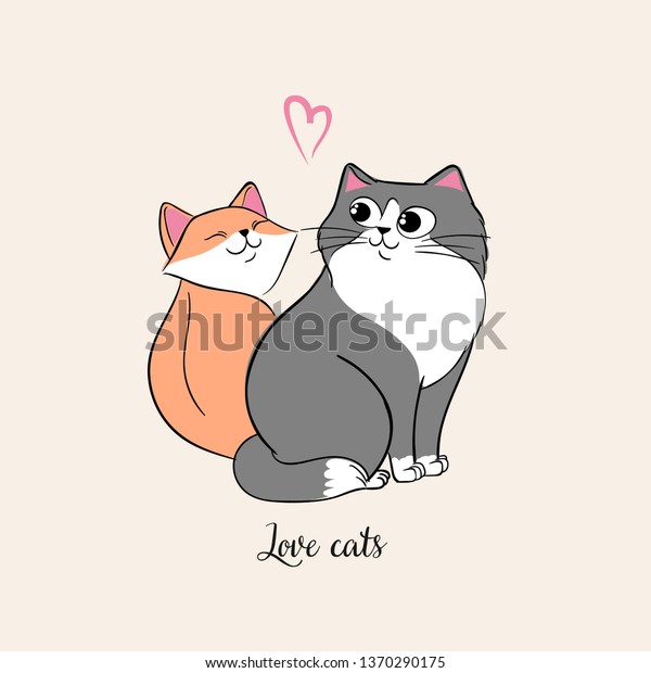 Vector Illustrator Pair Cats Love Two Stock Vector Royalty Free