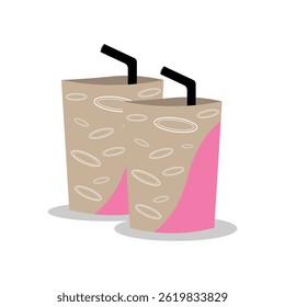 vector illustrator paper 2 set nice pink and grey color coffee mug  on white background
