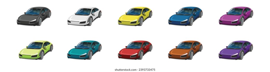 Vector or Illustrator of perspective sedan cars colorful collection. Colorful cars with separate layers. On isolated white background.