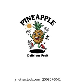 vector illustrator pineapple mascot, cartoon character, running and having fun, isolated on white background