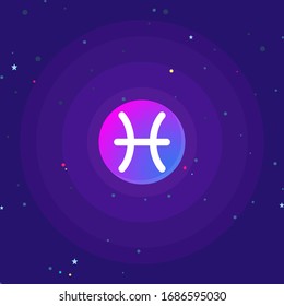 Ilustrador vector símbolo Pisces En la ilustración, hay muchas estrellas pequeñas. La combinación de colores en el diseño es un tono galáctico.