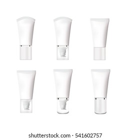 Vector Illustrator Realistic cosmetic bottle mock up set isolated pack on white background. Cosmetic brand template. Shampoo pack.