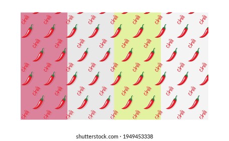 vector illustrator Red chilli peppers pattern on pink yelloe and gray background. Top view. Hot pepper flat lay. Chili wallpaper