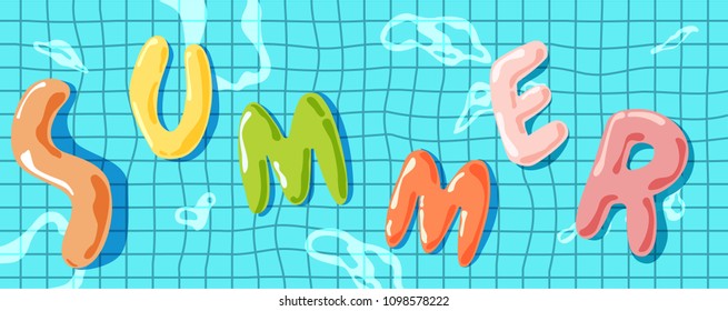 Vector illustrator, Rubber alphabet summer float on swimming pool