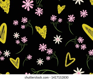 vector illustrator seamless floral and hraet background with bouquets of flowers.