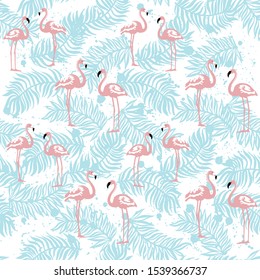 vector illustrator seamless pattern flamingos pink blue colors