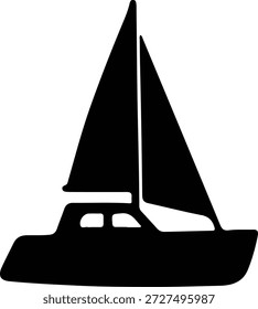 Vector Ilustrador Pequeño Velero Navegando el Océano Agua Silueta Negra