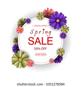Vector illustrator spring sale background with beautiful flowers