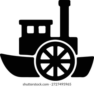 Vector Illustrator Steamboat Side Wheel Riverboat Transport Boat Silhouette