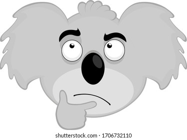 Vector illustrator of a thinking koala cartoon face