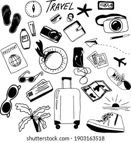 Vector illustrator Travel set doodles. Summer illustration