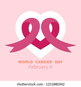Vector illustrator for World Cancer Day in pink ribbon with white heat on pink background, National world breast cancer awareness concept
