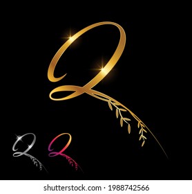 A vector Illustratrion set of Golden Letter Q Monogram Initial Sign