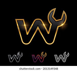 A vector Illustratrion set of Golden Mechanic Monogram Logo letter W