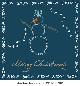 Ilustración vectorial. Imagen hecha a mano con texto. Imagen recolectada de las palabras. Feliz Navidad, hombres de nieve. Año Nuevo. 