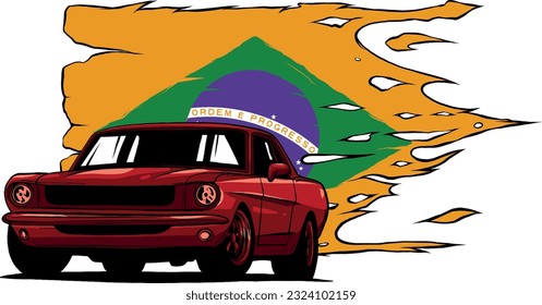 vector illustratyion of muscle car with brazil flag