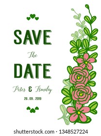 Vector illustreation wedding invitation template decorated with rose wreath frame hand drawn