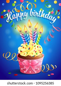 Vector illustrtion - birthday card with cupcake and candles