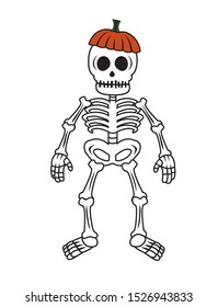 Vector illustrtion of a cartoon style skeleton with a pumpkin hat