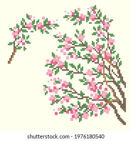 vector illustrtion cross stitch cherry blossom