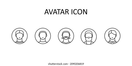 Vector illustrtion with male characters. Linear icons.