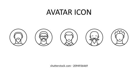 Vector illustrtion with male characters. Linear icons.