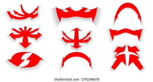 Vector illustrtions Set of icons red Curved arrow with shadow 