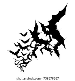 vector illutration a flock of black bats on a white background, curled around