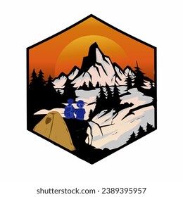 Vector illutration mountain with Sunset View, outdoor adventure. Vector Artwork for T-shirt Print And Other Uses