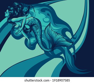 vector ilustrarton of mermaids Siren. art designm